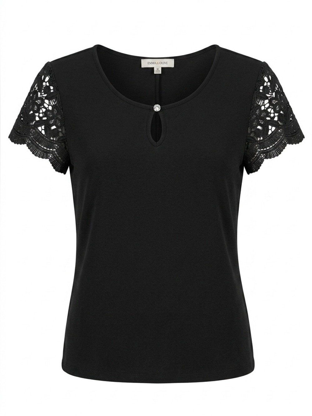 Black Lace Sleeve Keyhole Top